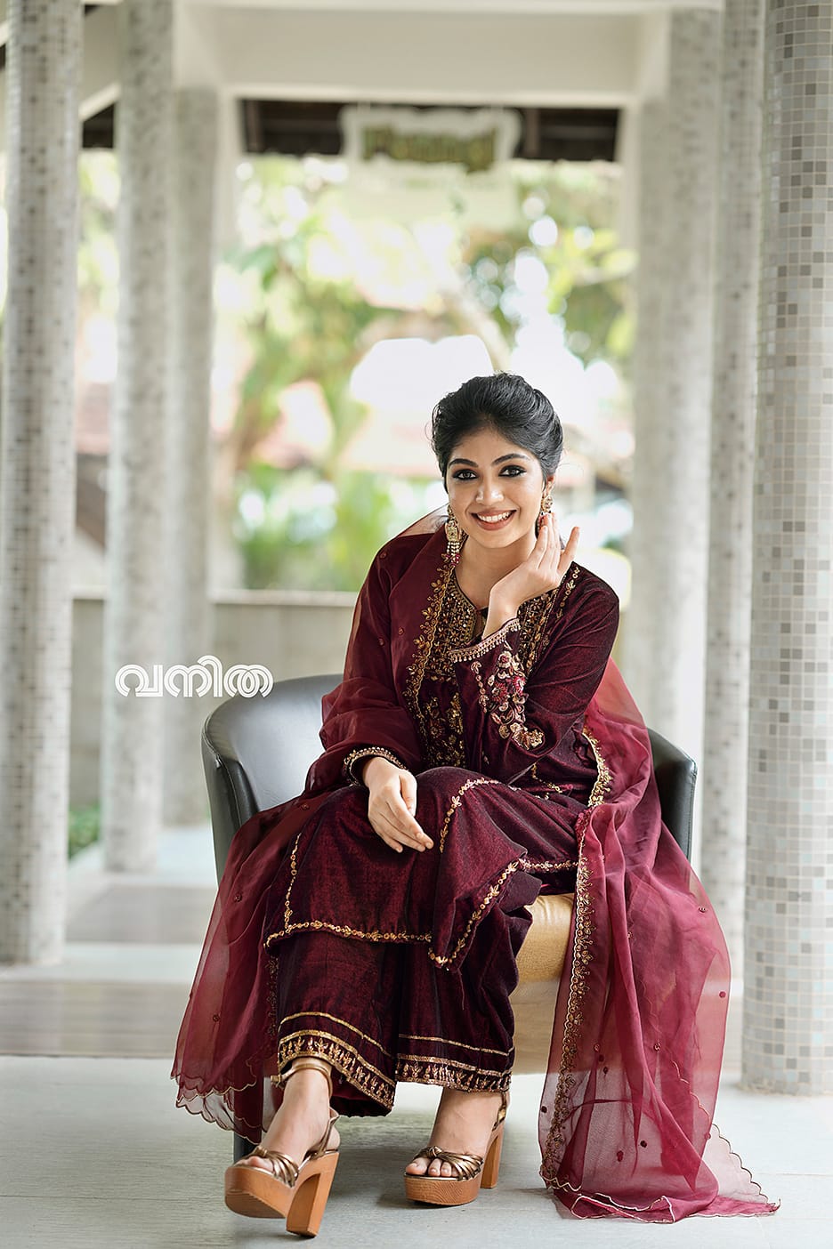 Maroon premium Handworked velvet salwar set with dupata -SLV06