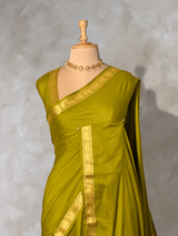 Light Olive Green Semi Mysore crepe Silk Saree - PBRMJ6D