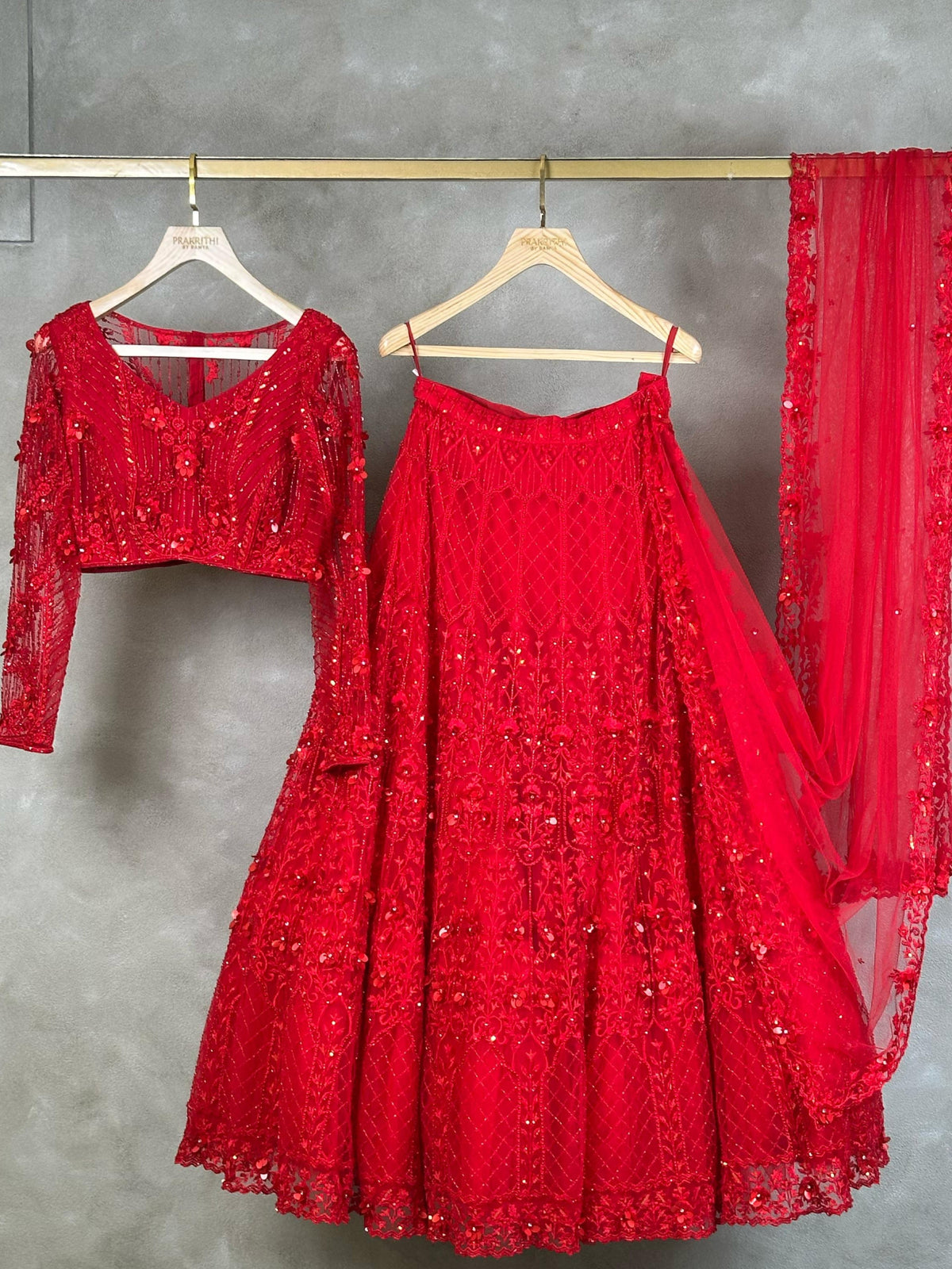 Red net lehenga - PL02