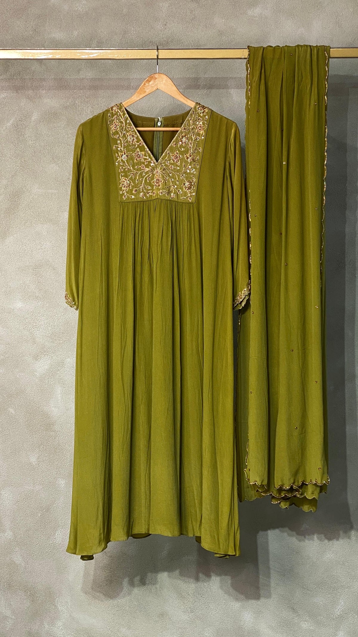 Olive green crepe silk salwar set - SNL26