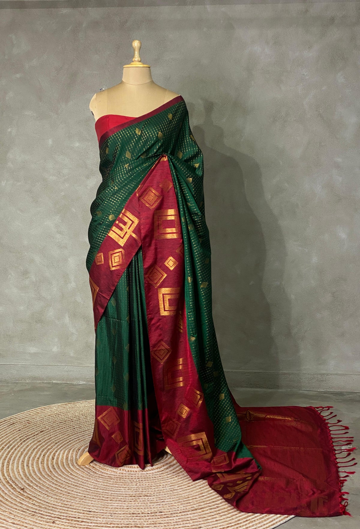 Green and maroon soft silk saree - PSS073A