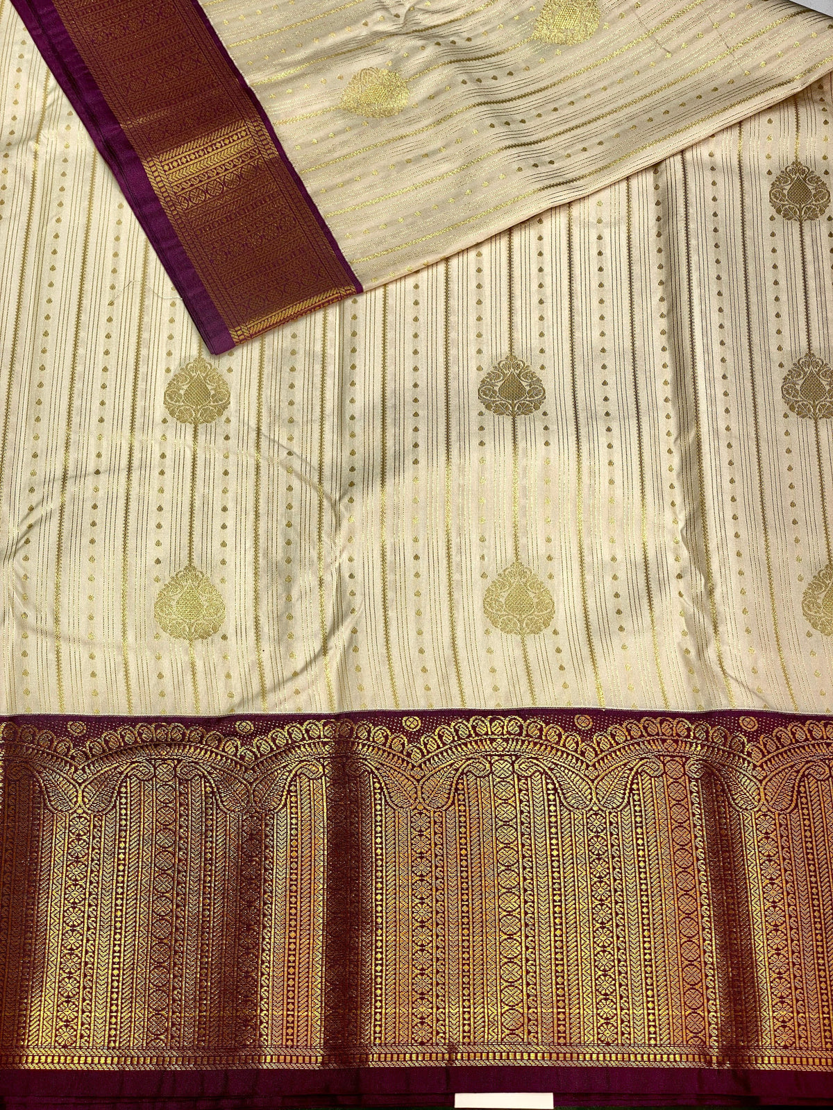 Sandal and Violet silk saree- PSS057A