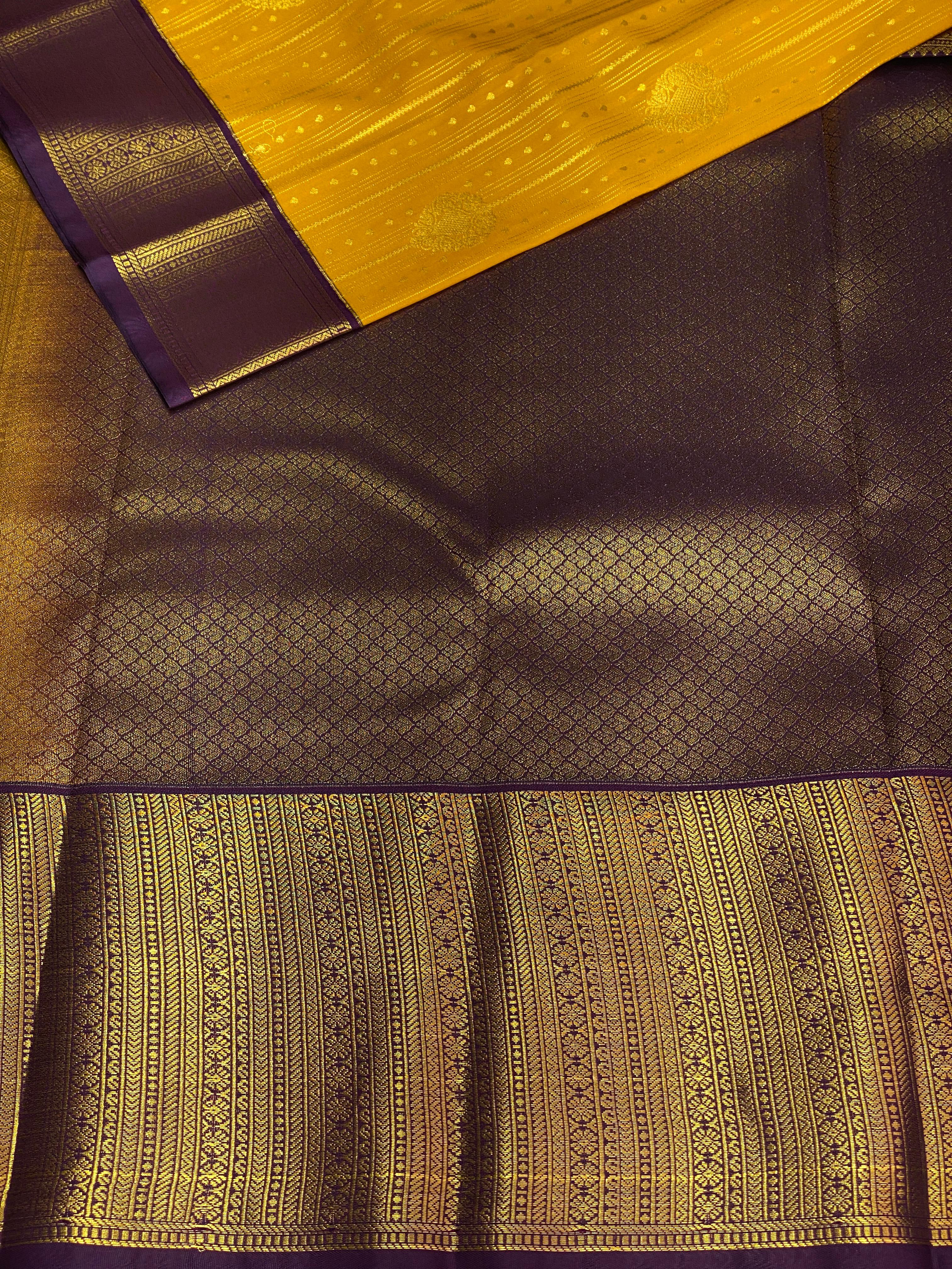 Yellow and Violet silk saree- PSSYVVC
