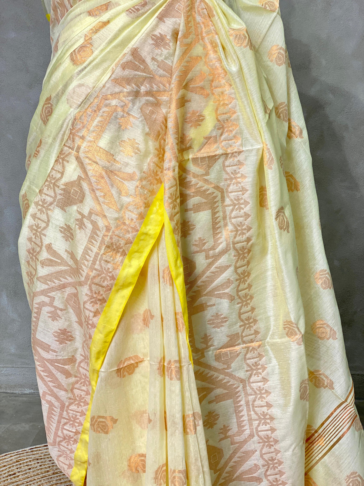 light yellow cotton silk saree - PCS02