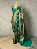 sage green and dark green pure soft silk saree - PSOFT6