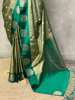 sage green and dark green pure soft silk saree - PSOFT6