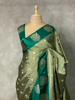 sage green and dark green pure soft silk saree - PSOFT6