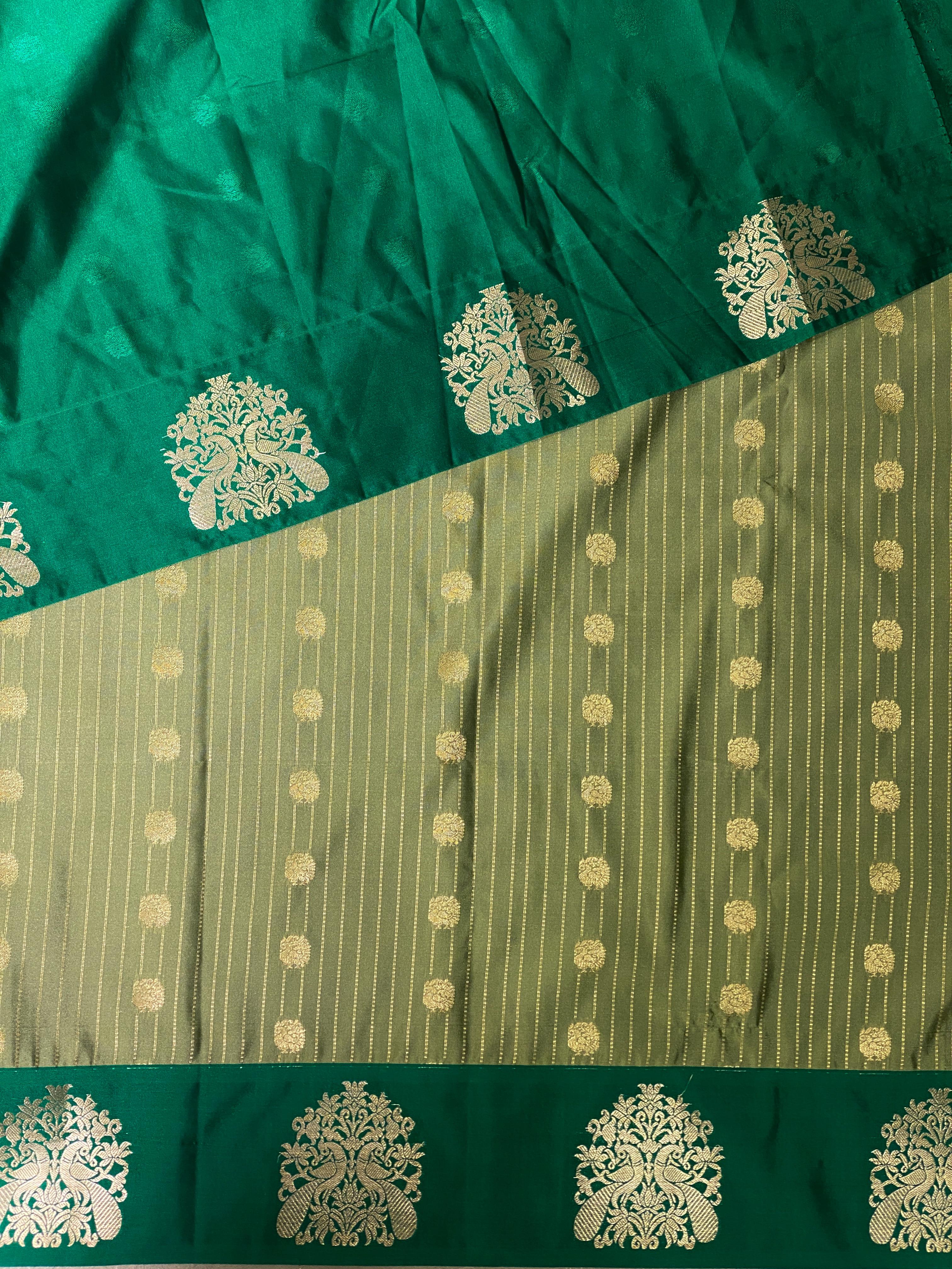sage green and dark green pure soft silk saree - PSOFT6