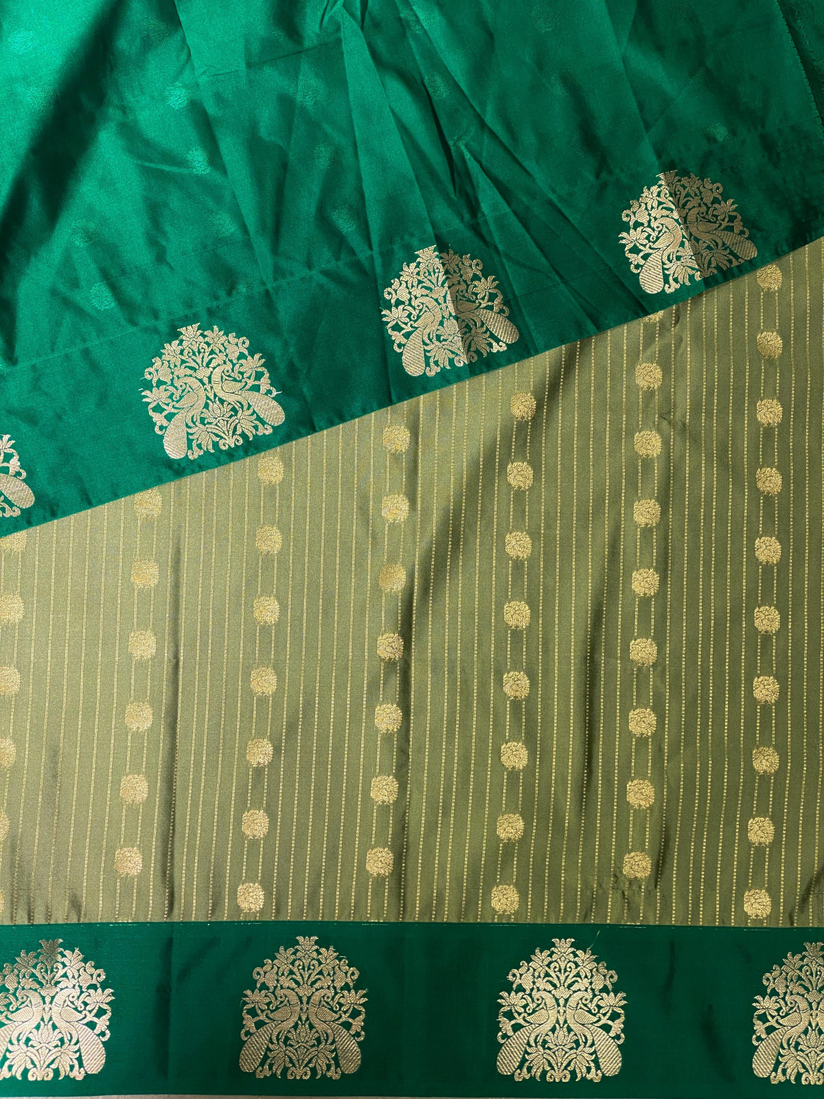 sage green and dark green pure soft silk saree - PSOFT6