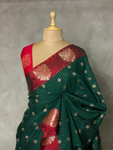 Bottle green maroon pure soft silk saree - PSOFT12
