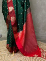 Bottle green maroon pure soft silk saree - PSOFT12
