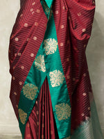 Deep maroon and green pure soft silk saree - PSOFT14