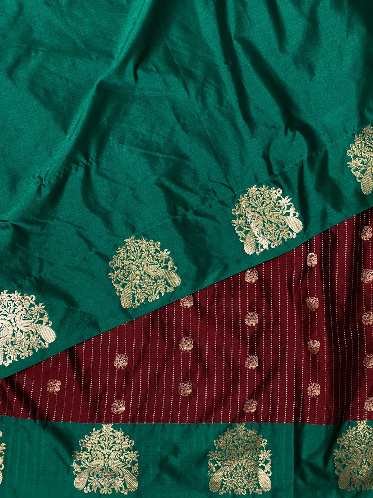 Deep maroon and green pure soft silk saree - PSOFT14