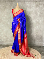 Royal blue and red traditional kanchi saree - PSSRB