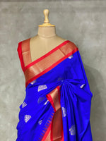 Royal blue and red traditional kanchi saree - PSSRB