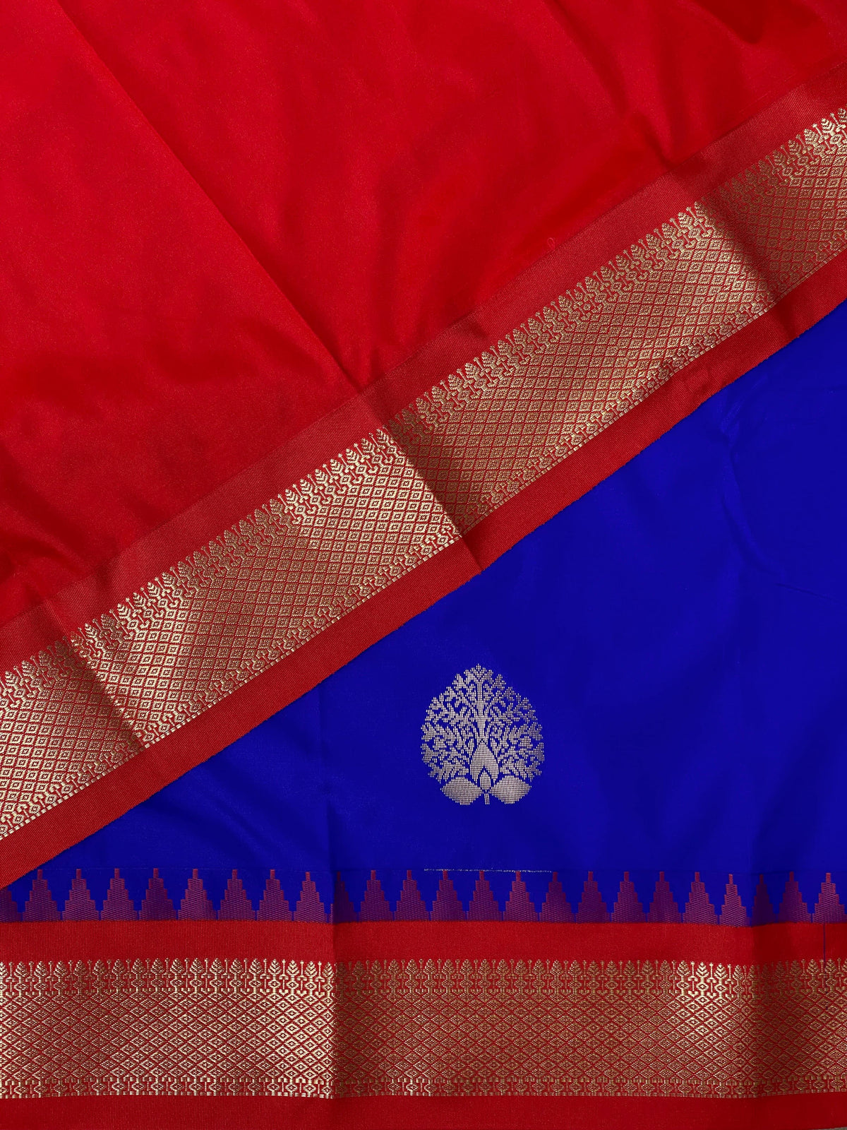 Royal blue and red traditional kanchi saree - PSSRB