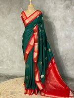 Dark green and red traditional kanchi saree - PSSDG