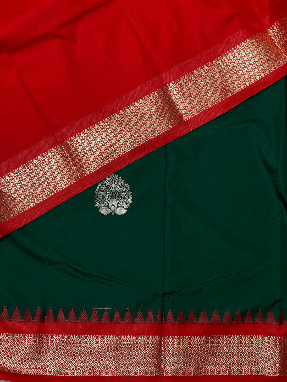 Dark green and red traditional kanchi saree - PSSDG