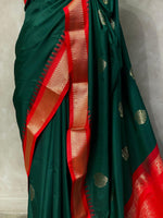 Dark green and red traditional kanchi saree - PSSDG