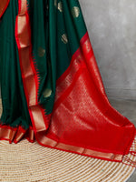 Dark green and red traditional kanchi saree - PSSDG