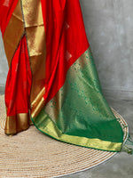 Red and green traditional kanchi saree - PSSR