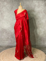 Pure Matka silk (jute silk) in red shade - PSMATKA3