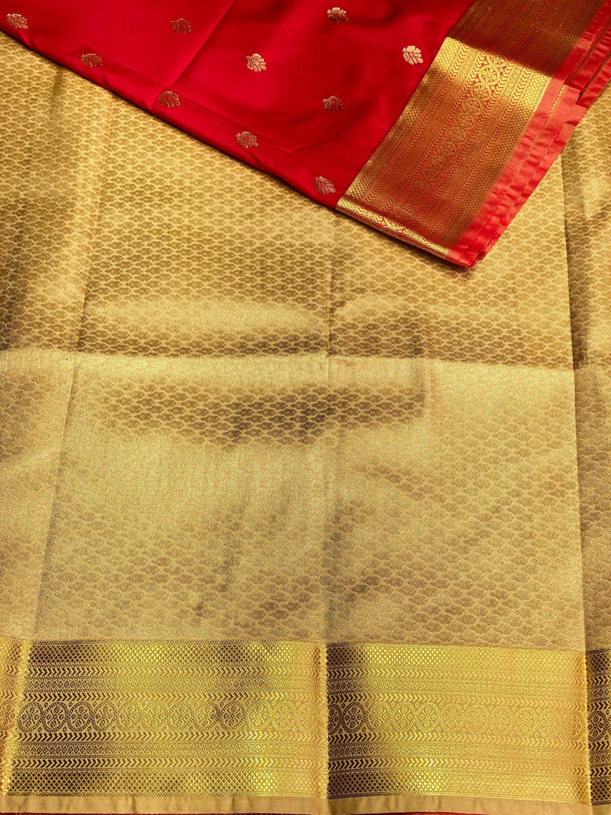 Red and sandal silk saree- PSPP2