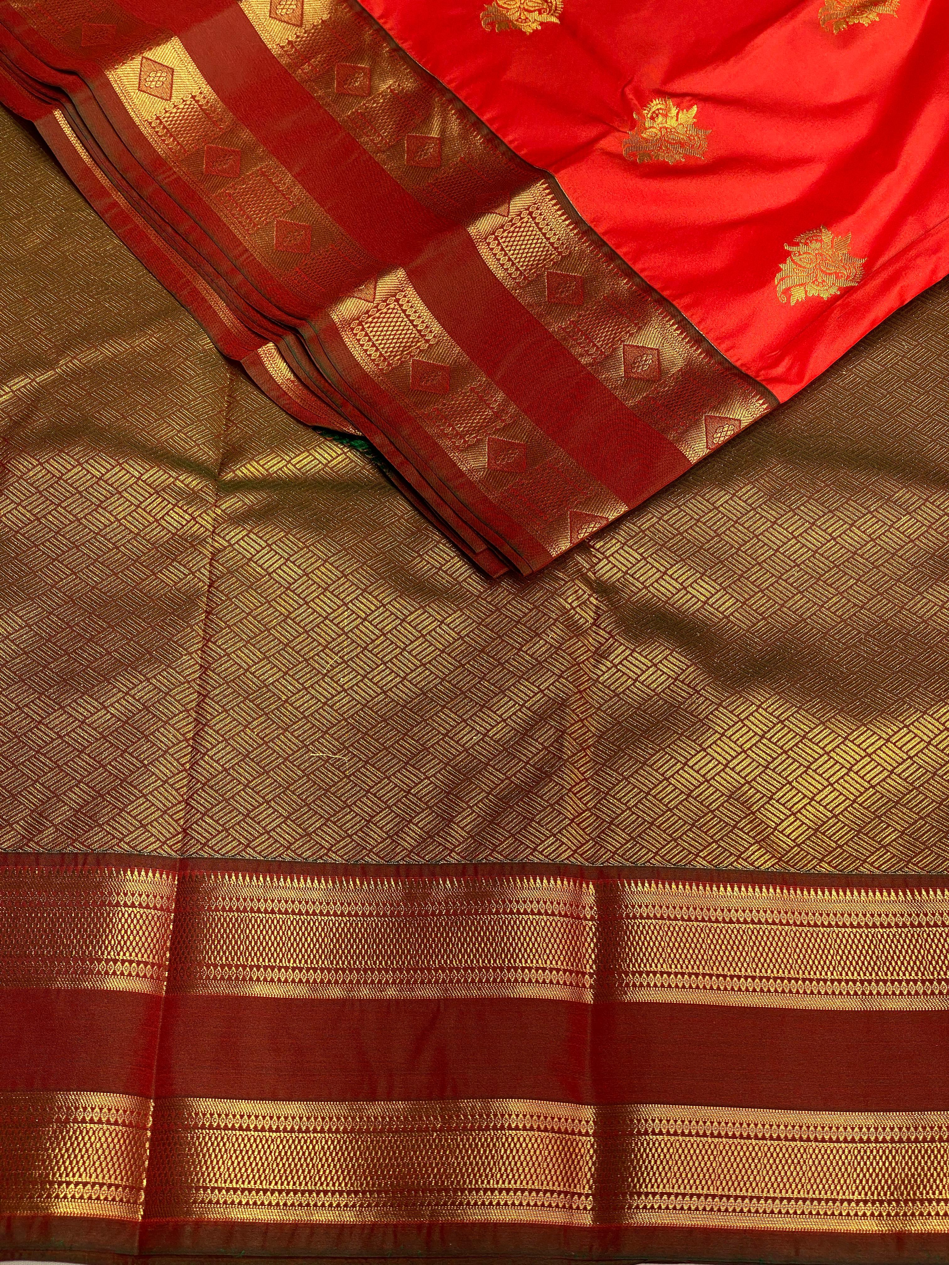 Orange and maroon silk saree- PSSC7a
