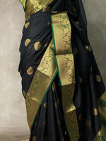 Black and green silk saree- PSPP7