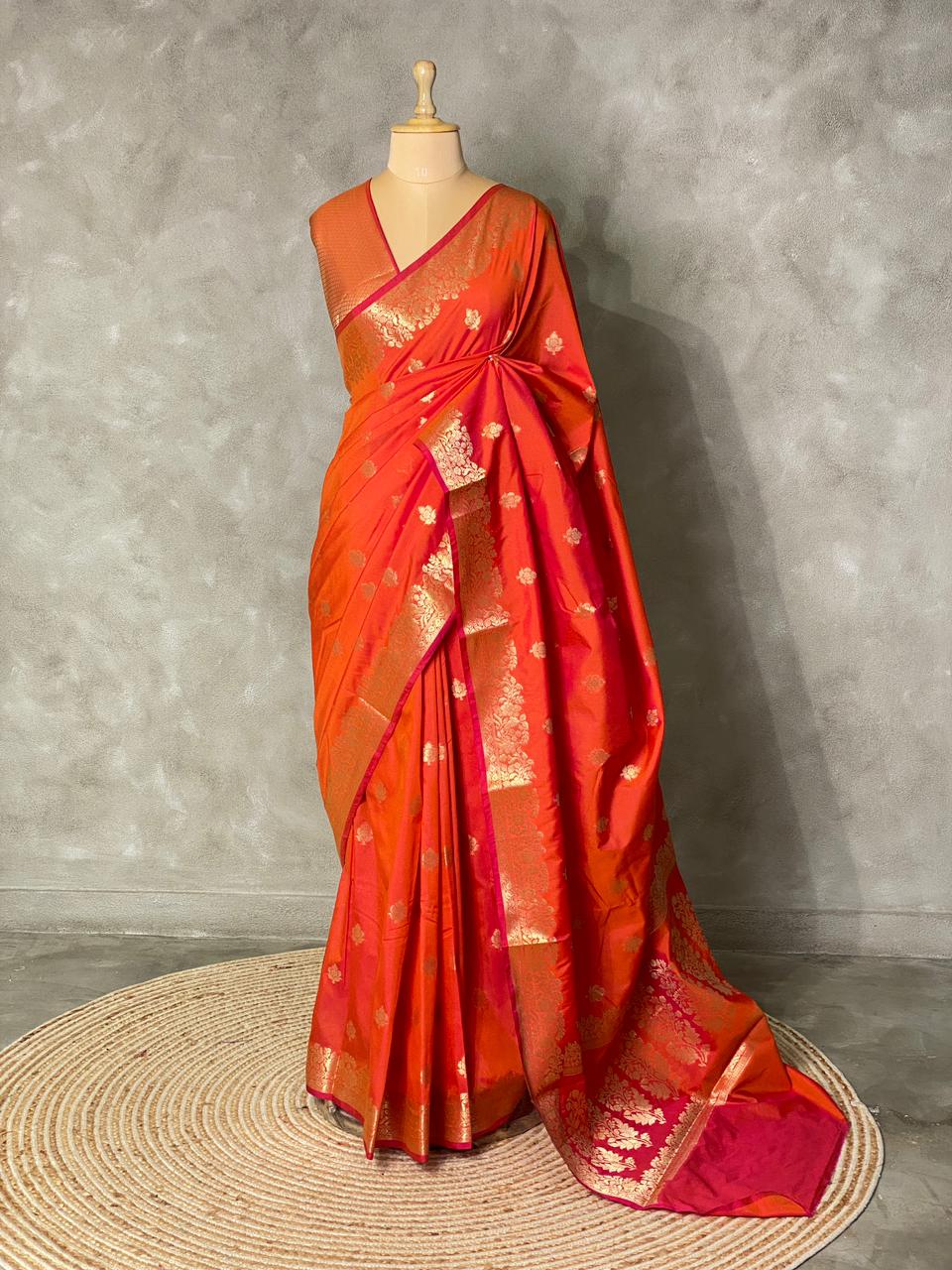 Orange Banarasi silk saree - PBSB