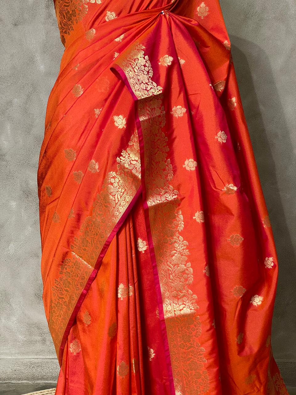 Orange Banarasi silk saree - PBSB