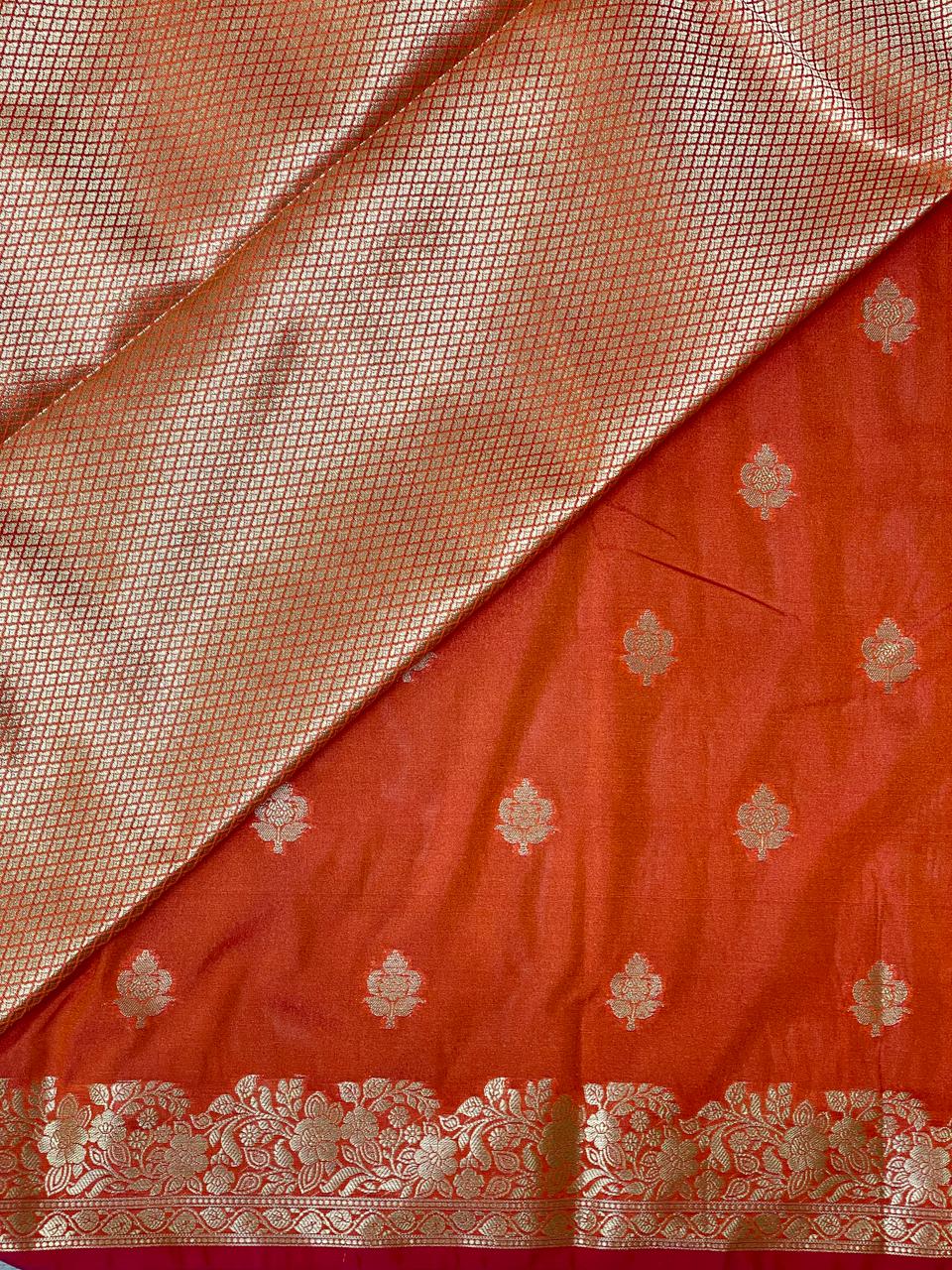 Orange Banarasi silk saree - PBSB