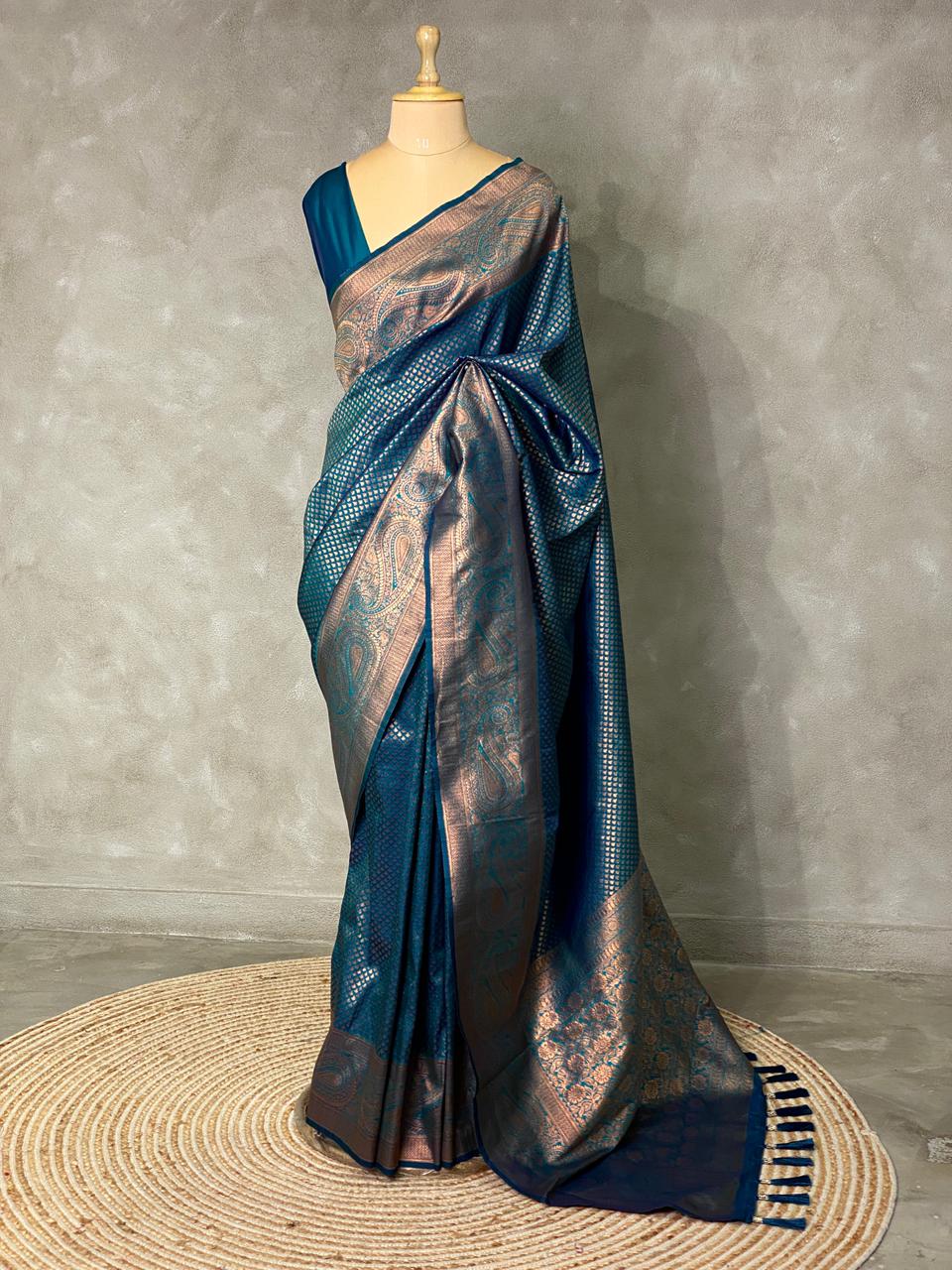 Peacock blue Banarasi silk saree - PBSH