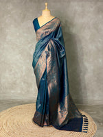 Peacock blue Banarasi silk saree - PBSH
