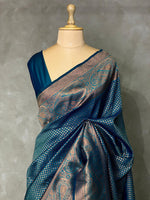 Peacock blue Banarasi silk saree - PBSH