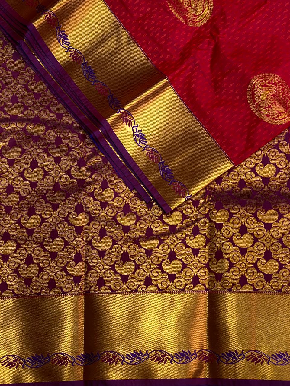 Red and purple Kanchipuram Silk saree - PPSILKP
