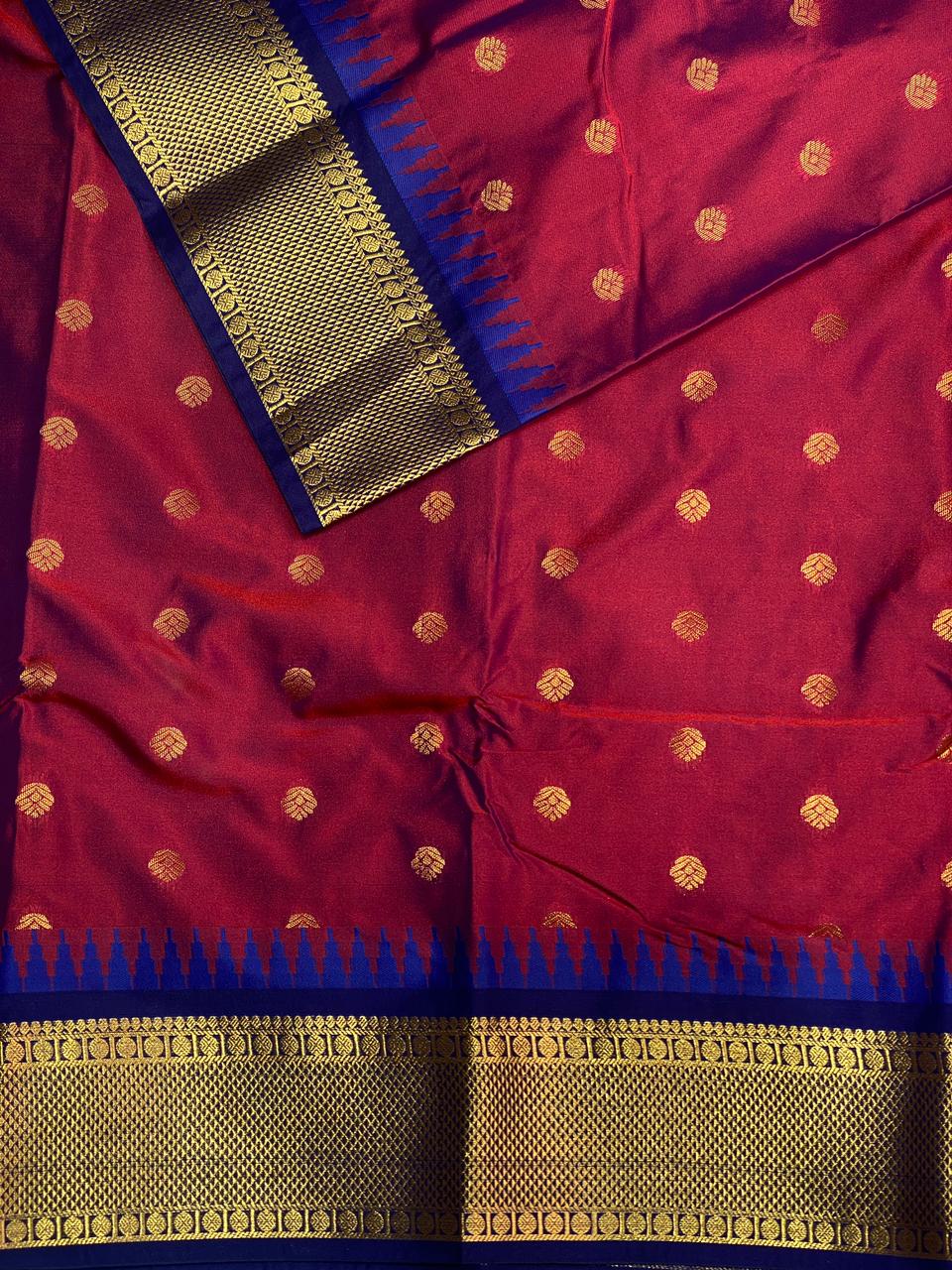 Maroon and navy blue Kanchipuram Silk saree - PSN