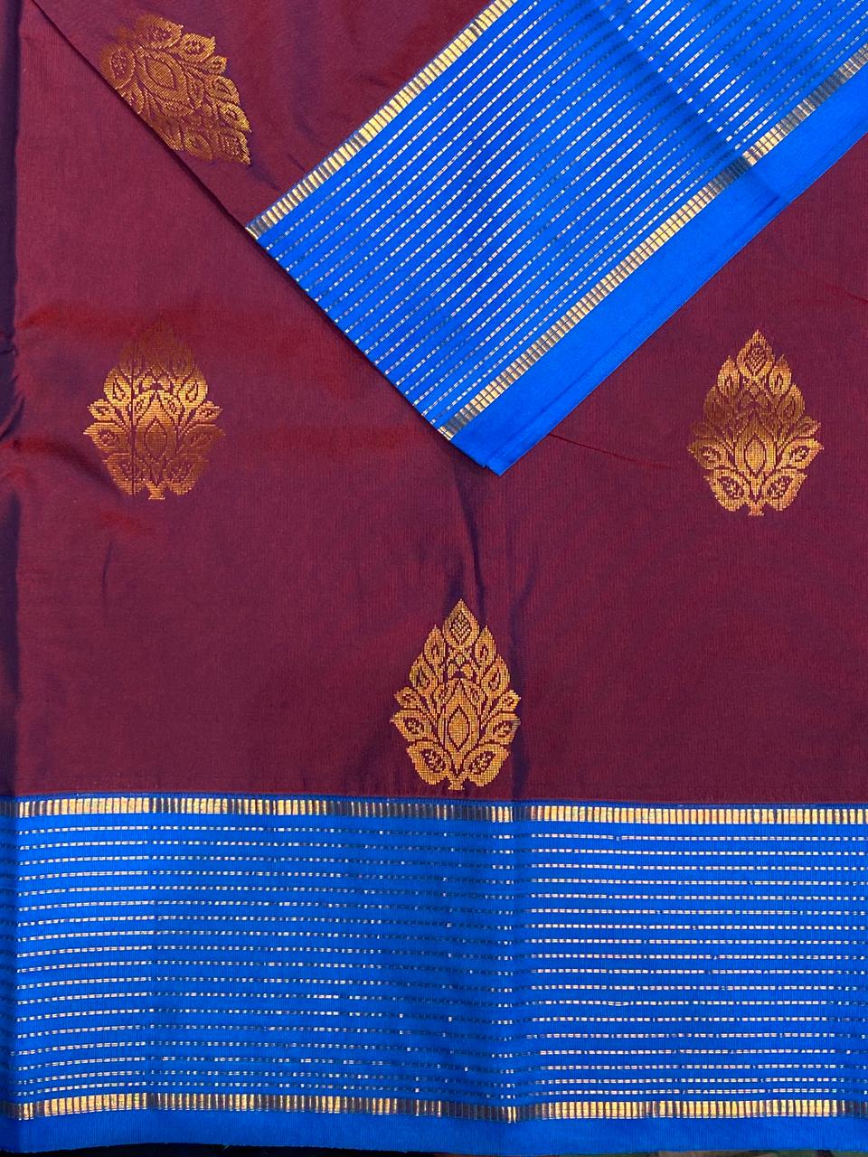 Maroon and blueKanchipuram Silk saree - PPSILKh