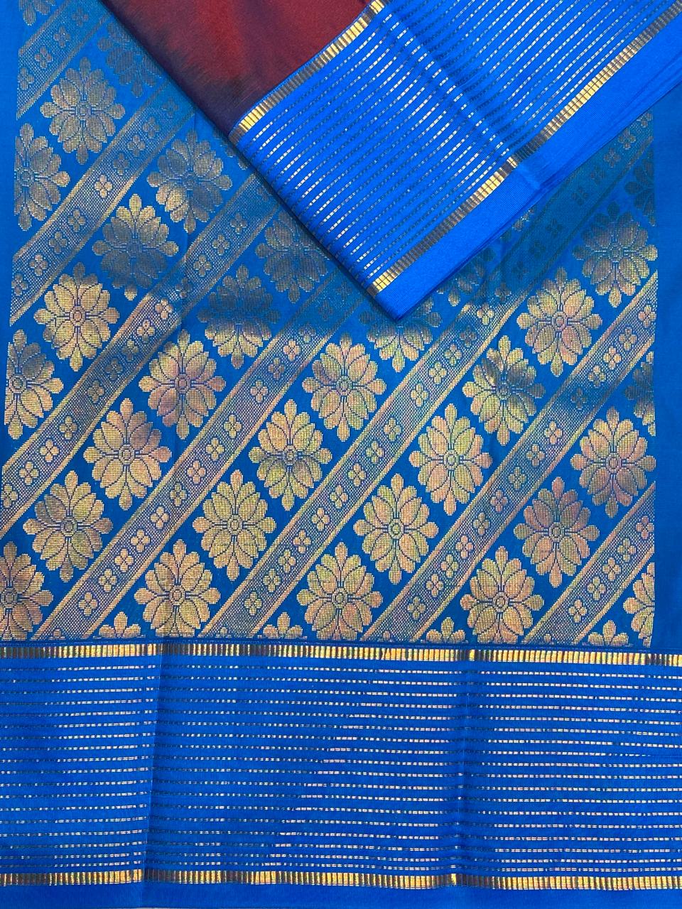 Maroon and blueKanchipuram Silk saree - PPSILKh