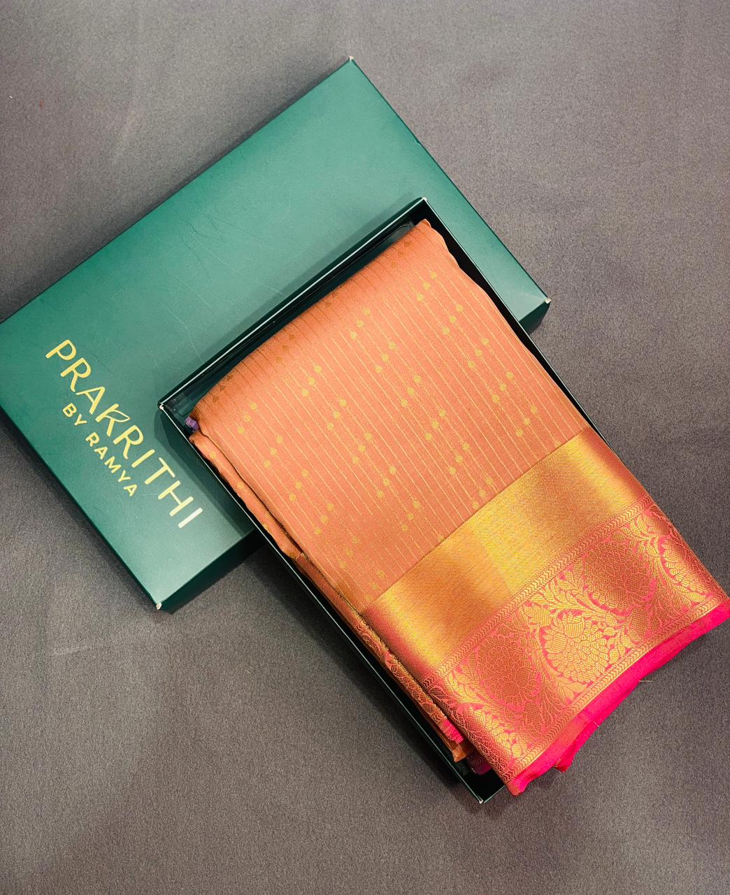 Pastal peach and magenta pure Kanchipuram Silk saree - PPSILK36