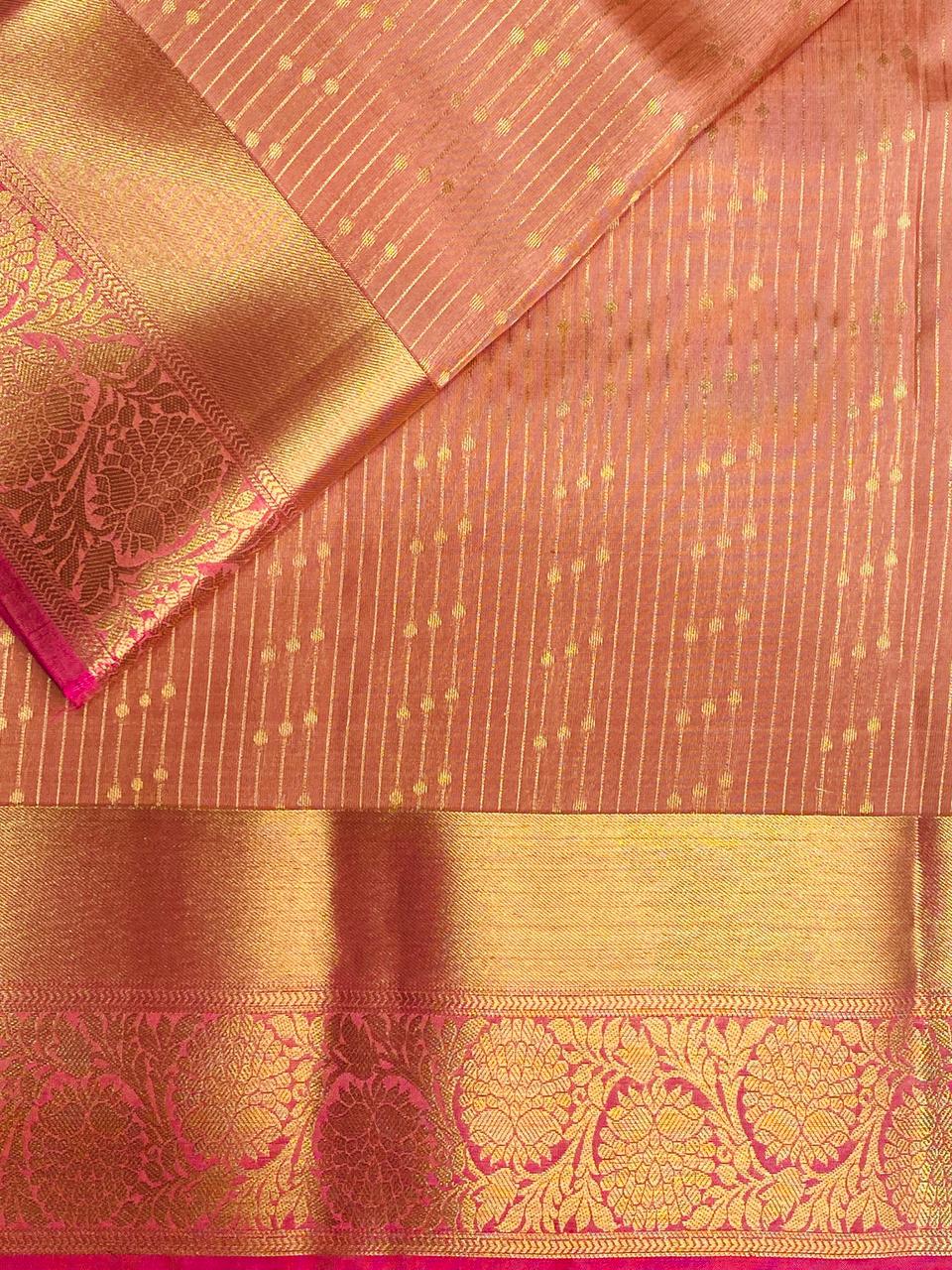 Pastal peach and magenta pure Kanchipuram Silk saree - PPSILK36
