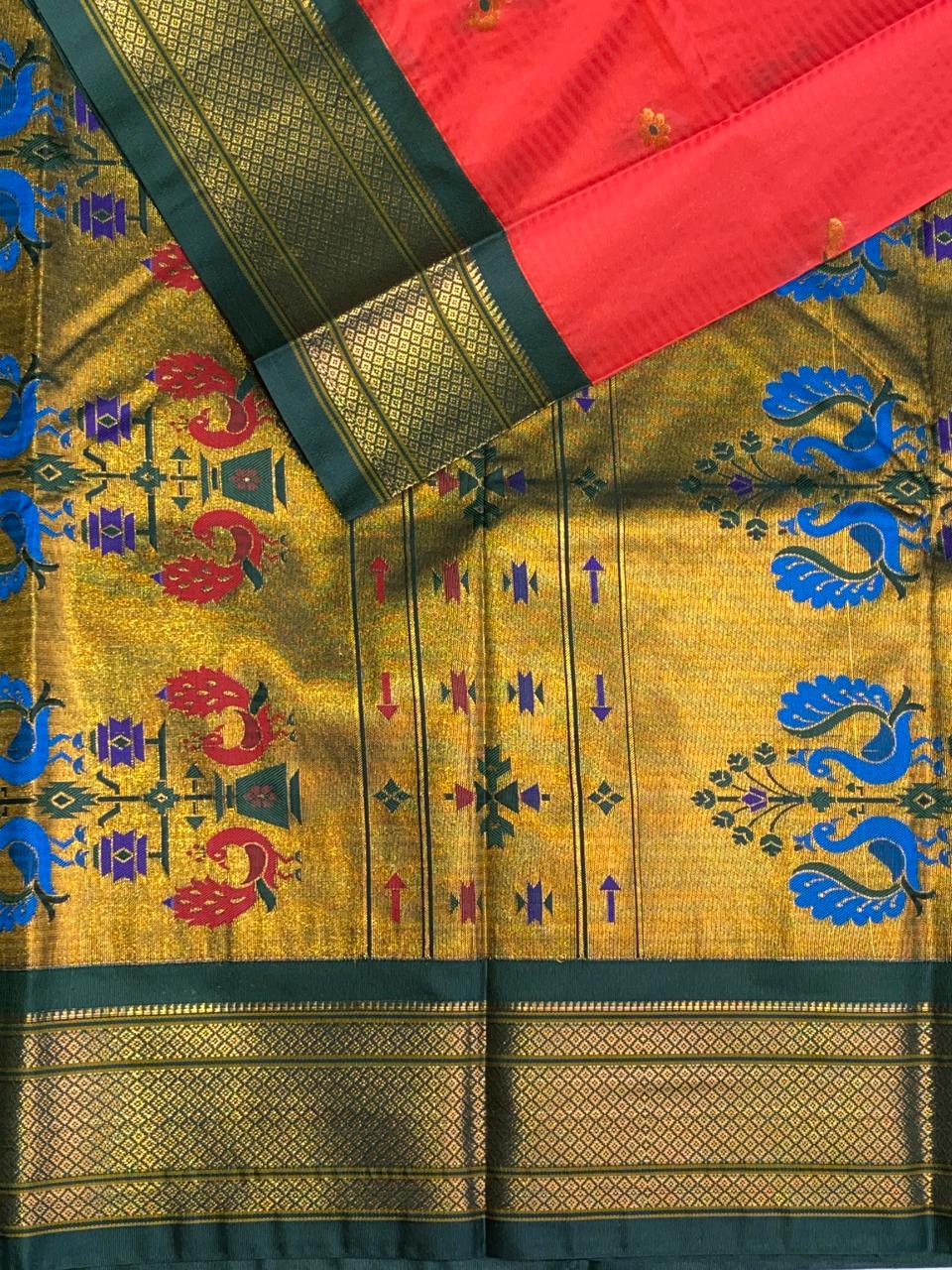 orange and green kanchi silk saree - PSSPT