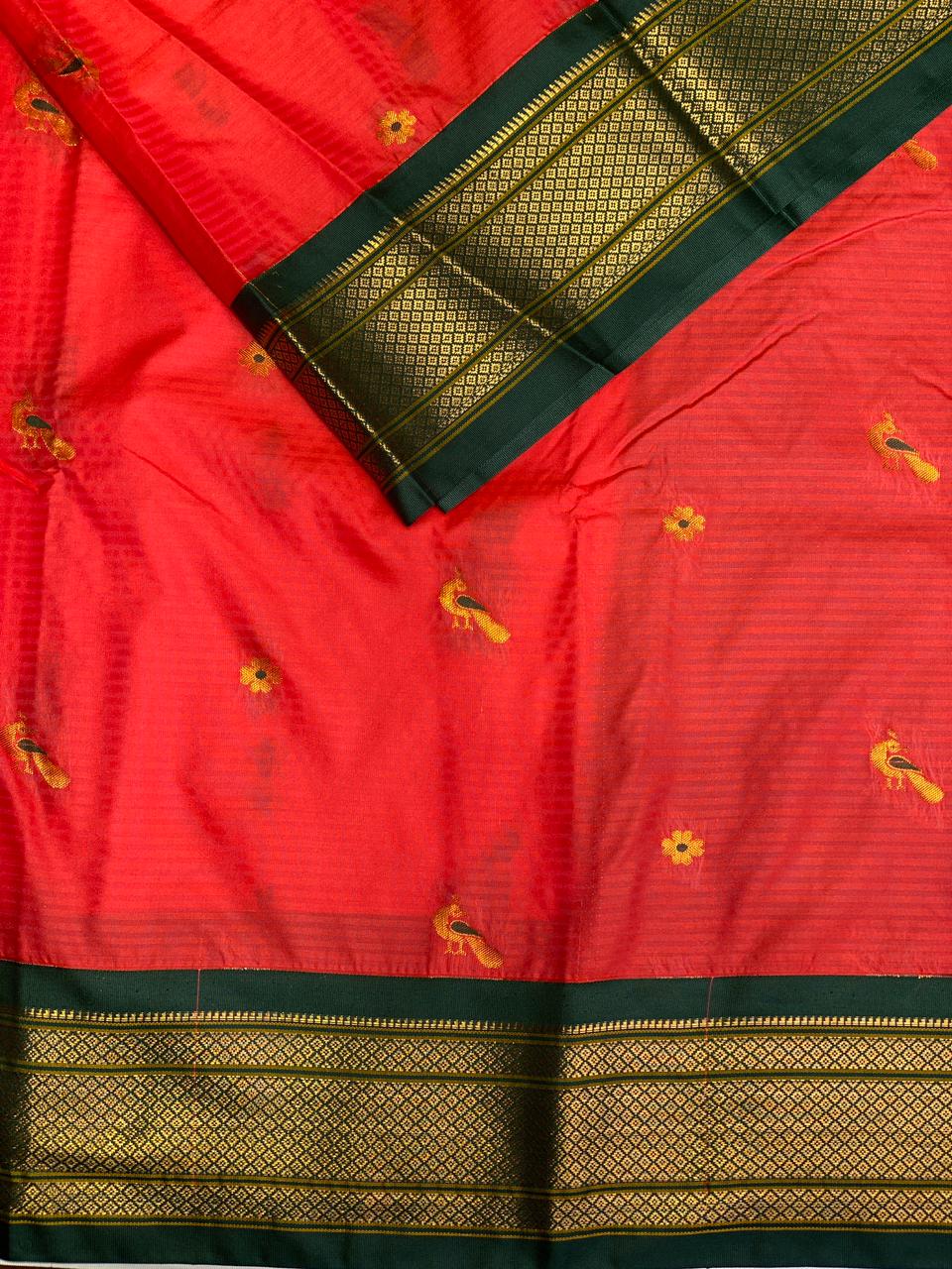 orange and green kanchi silk saree - PSSPT
