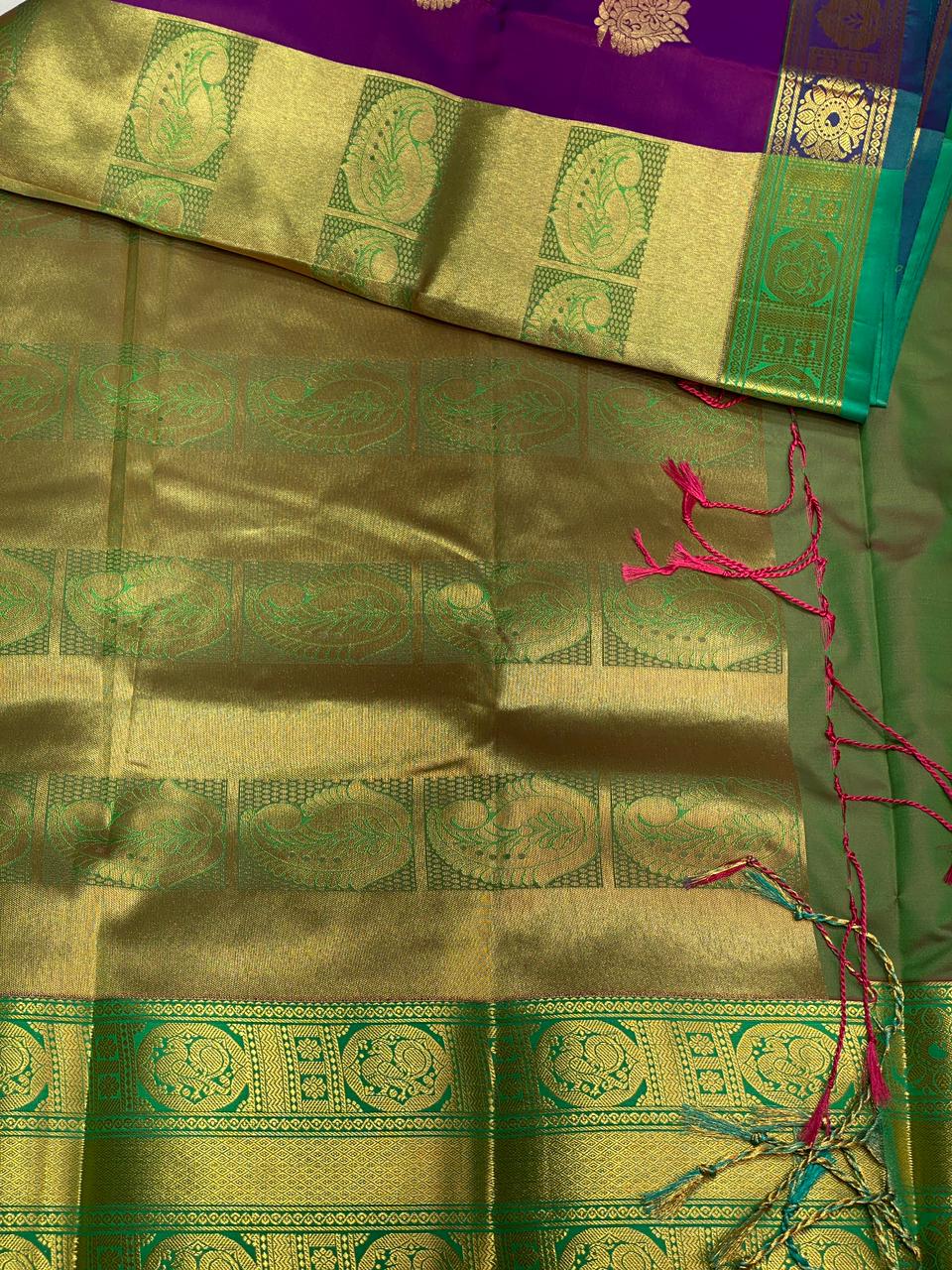 Purple and Green kanchi silk saree - PSSPI