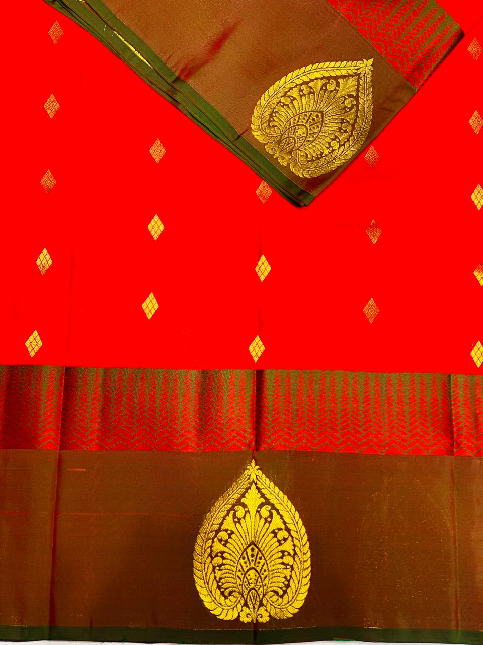 Red and Green Pure Kanchipuram soft Silk saree - PPSILK19