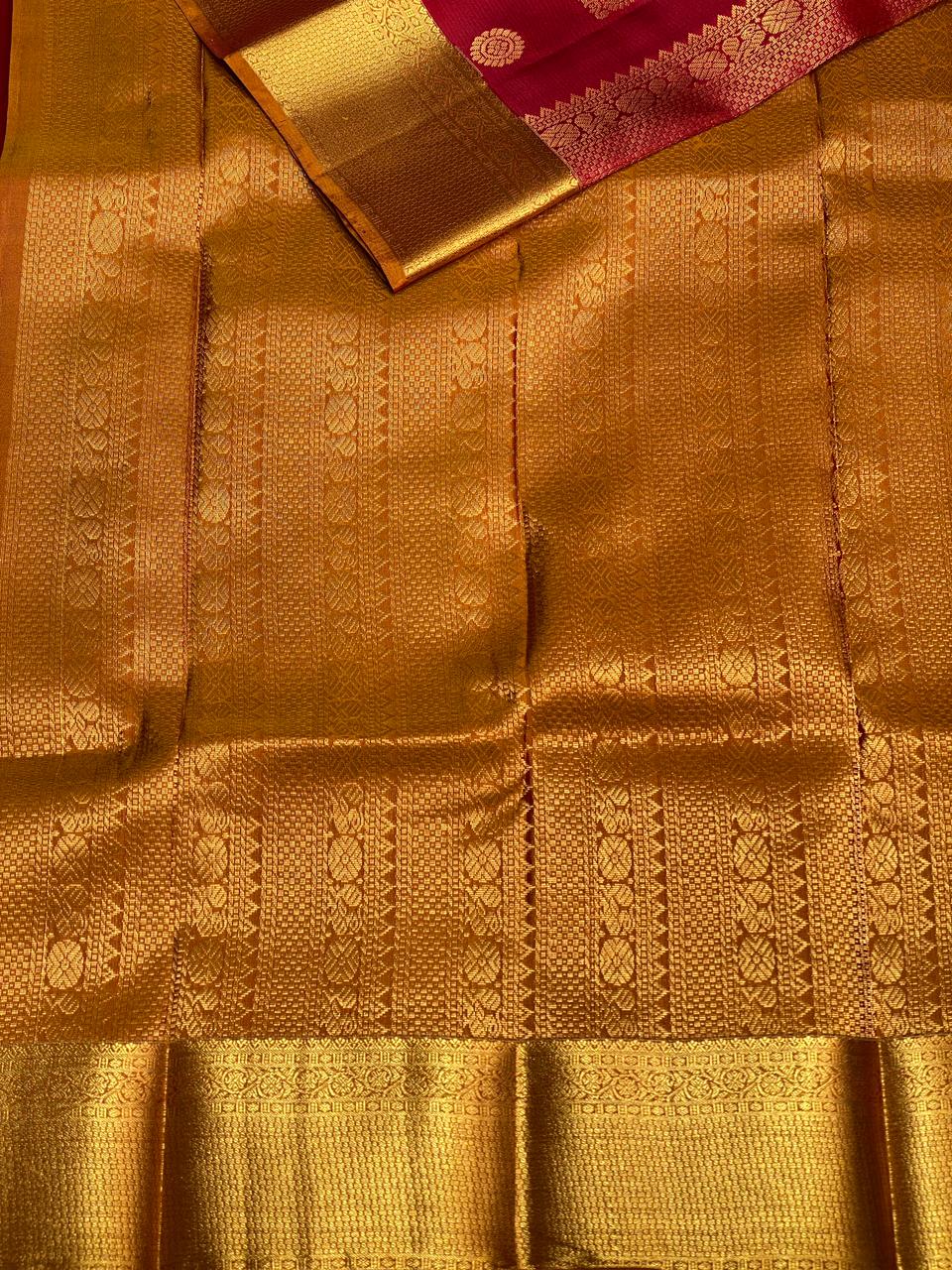 Red and mustard Kanchipuram Silk saree - PPSILK21