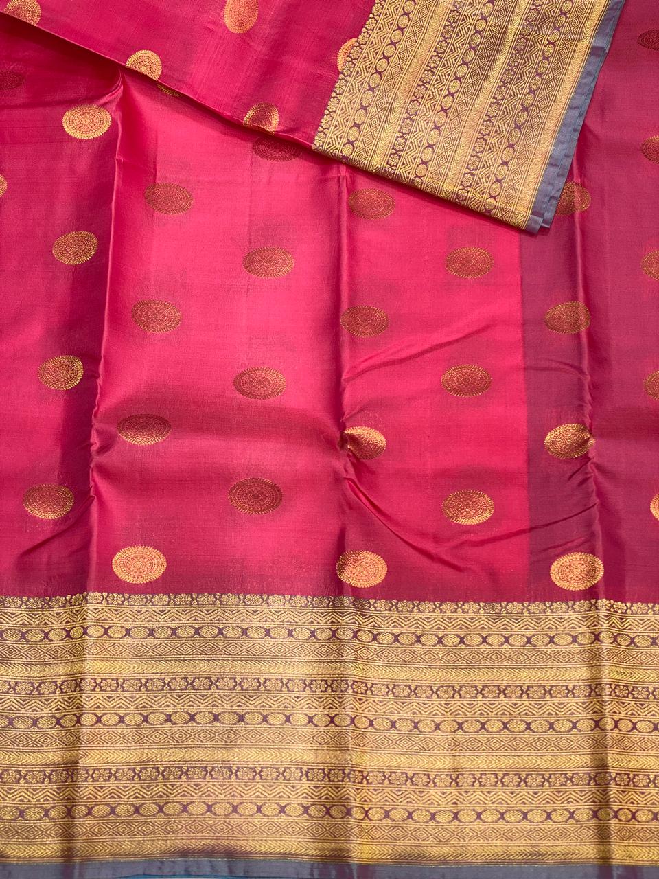 Pink and blue pure organza Kanchipuram Silk saree - PPSILK30