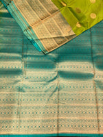 Parrot green and blue pure organza Kanchipuram Silk saree - PPSILK40