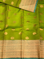 Parrot green and blue pure organza Kanchipuram Silk saree - PPSILK40