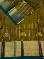 Dark olive green and peacock blue pure soft Kanchipuram Silk saree - PPSILK42